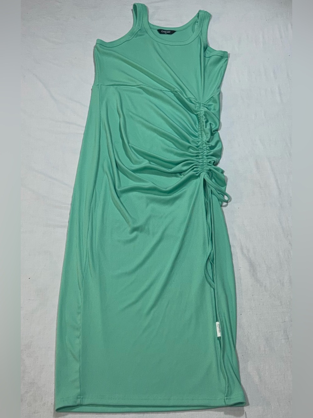 ChicMe Women XXL Mint Green Ruched Side Drawstring Bodycon Midi Dress DL1401